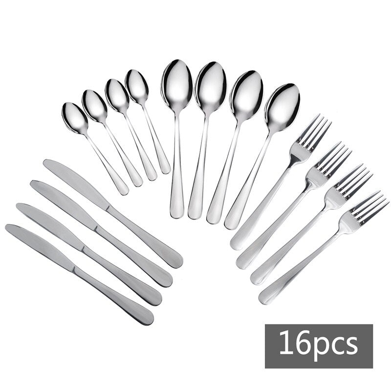 16 pièces ensemble de couverts en acier inoxydable vaisselle créative ensembles d'argenterie fourchette couteau cuillères vaisselle pour cuisine ménage - El Couzina